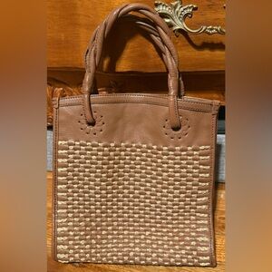 Jack Rogers Brown Woven Leather Tote Bag Braided Handles Medium Handbag